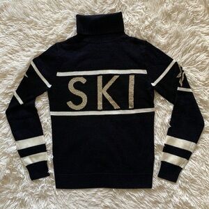 NWT Perfect moment schild ski sweater in dark charcoal blue/Snow White/gold